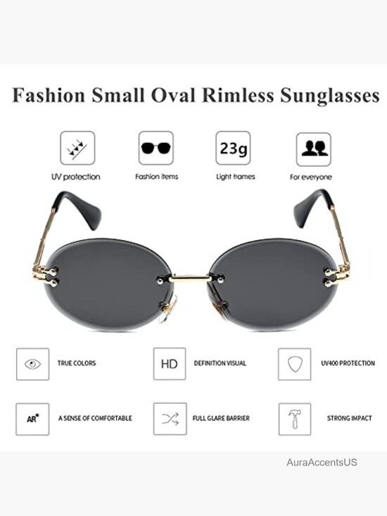 Retro Oval Sunglasses - UV400 Polarized Metal Frame Frameless Vintage main image 3